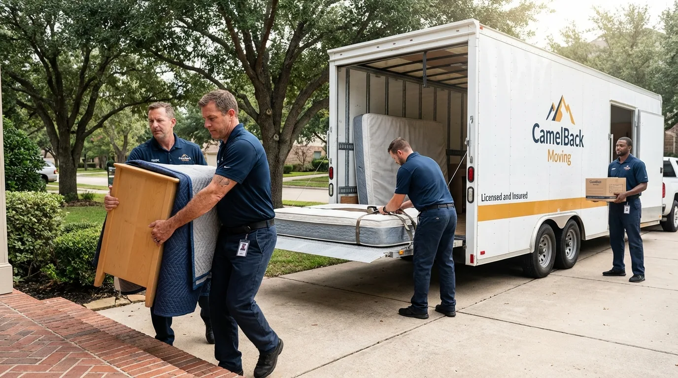Crew loading residential truck for cross-state move from Roosevelt, NY