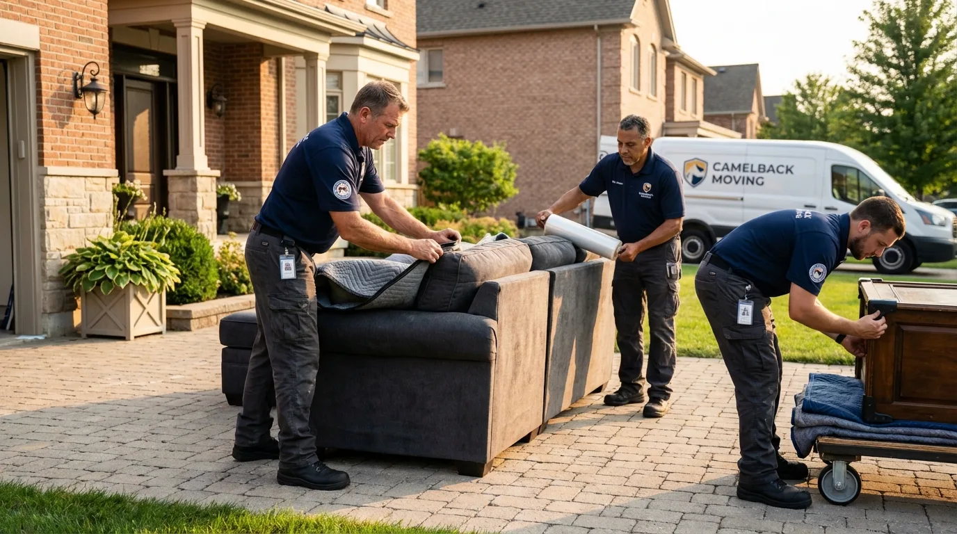 Large estate moving crew wrapping furniture in Roosevelt, NY